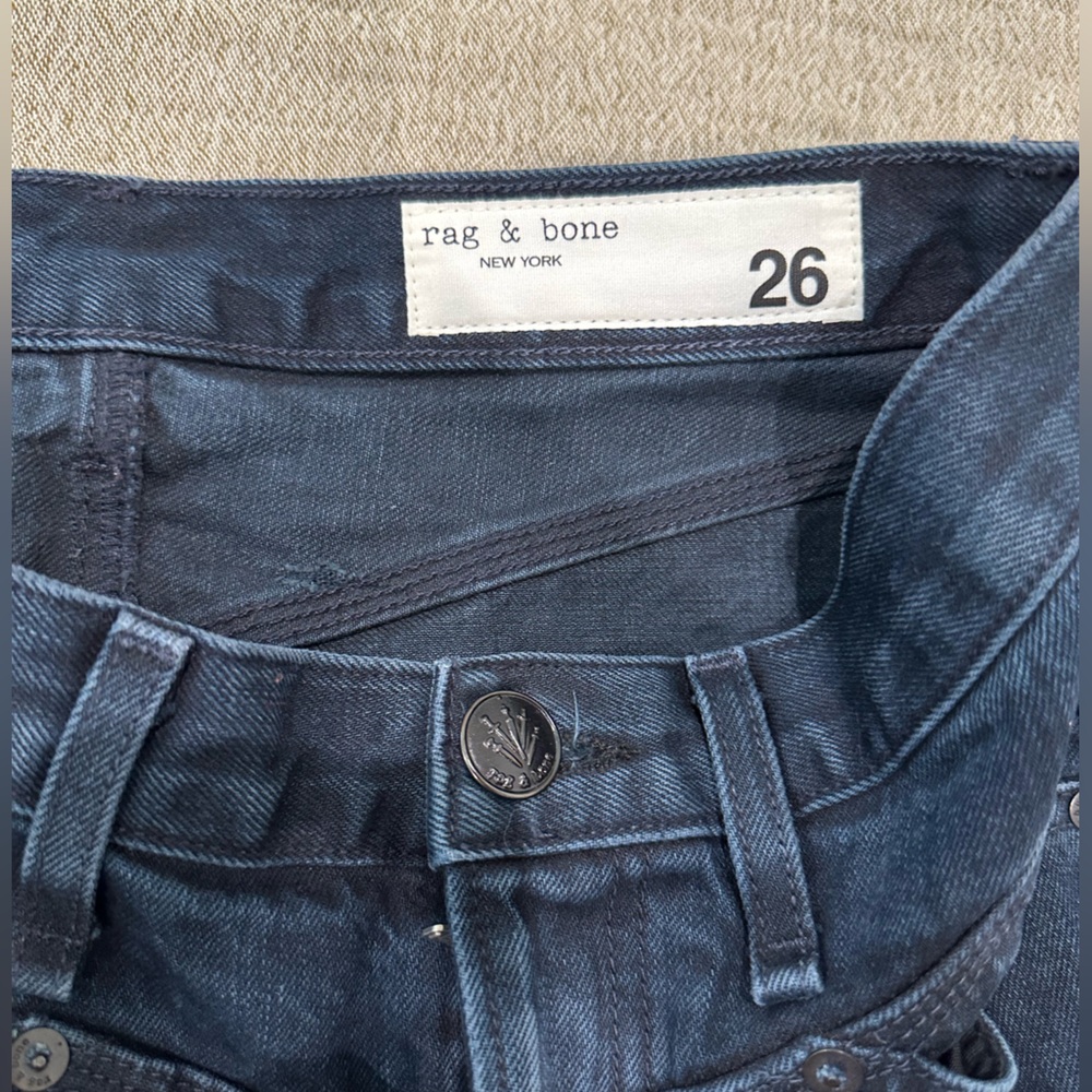RAG & BONE Vintage High-Rise Midi Denim Skirt Raw Hem Size 26 - Picture 2 of 5